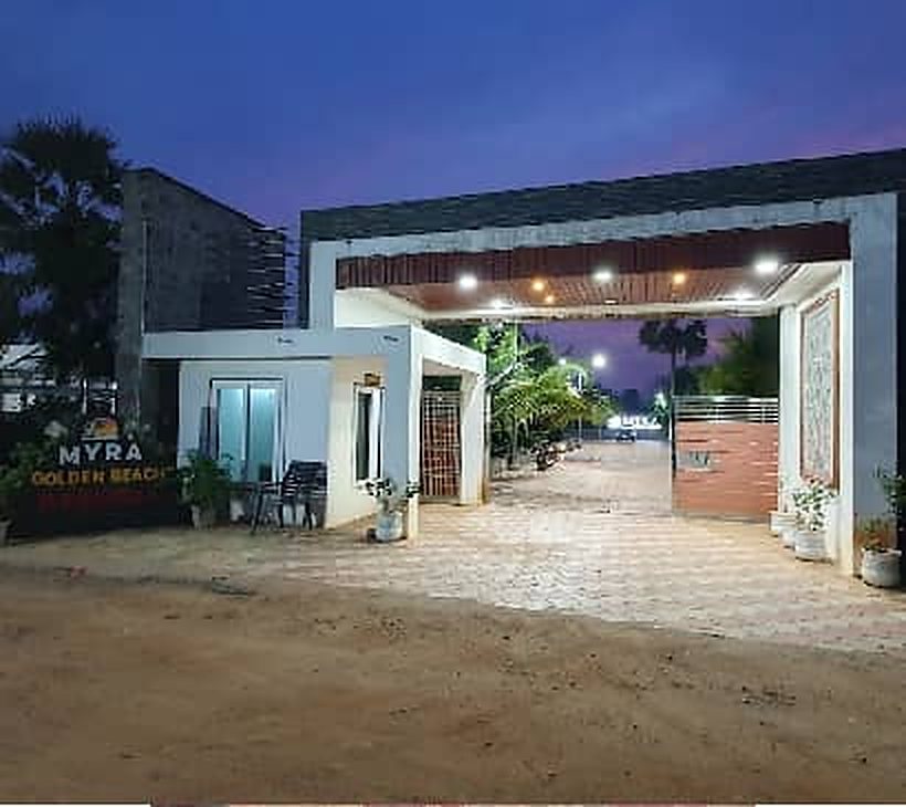 Resort gate at dusk in Chirala